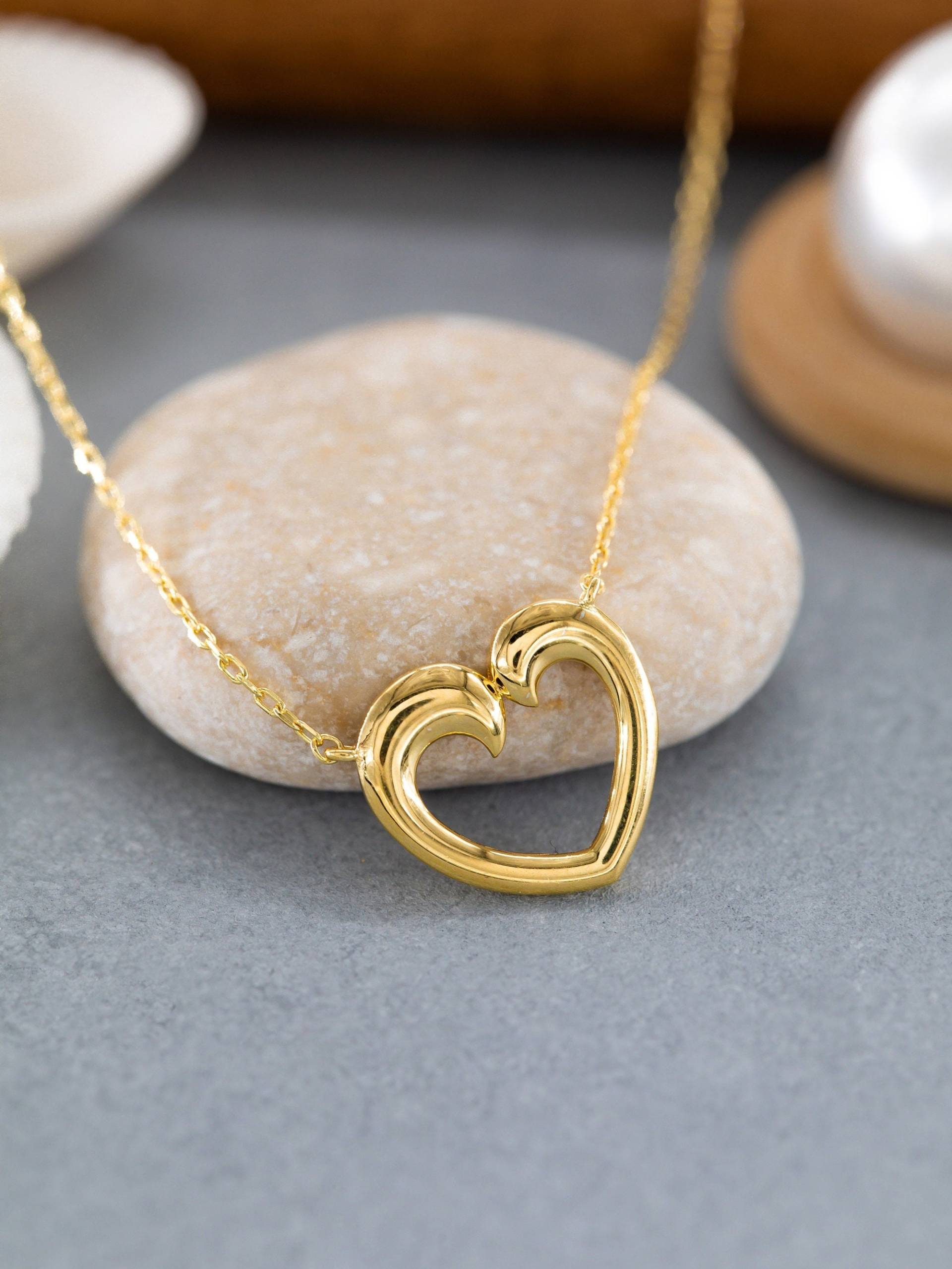 14K Solid Gold Herz Halskette, Sterling Silber Zierliche Moderne Valentinstag Geschenk, Mutter Geschenk von ErsJewelryDesign