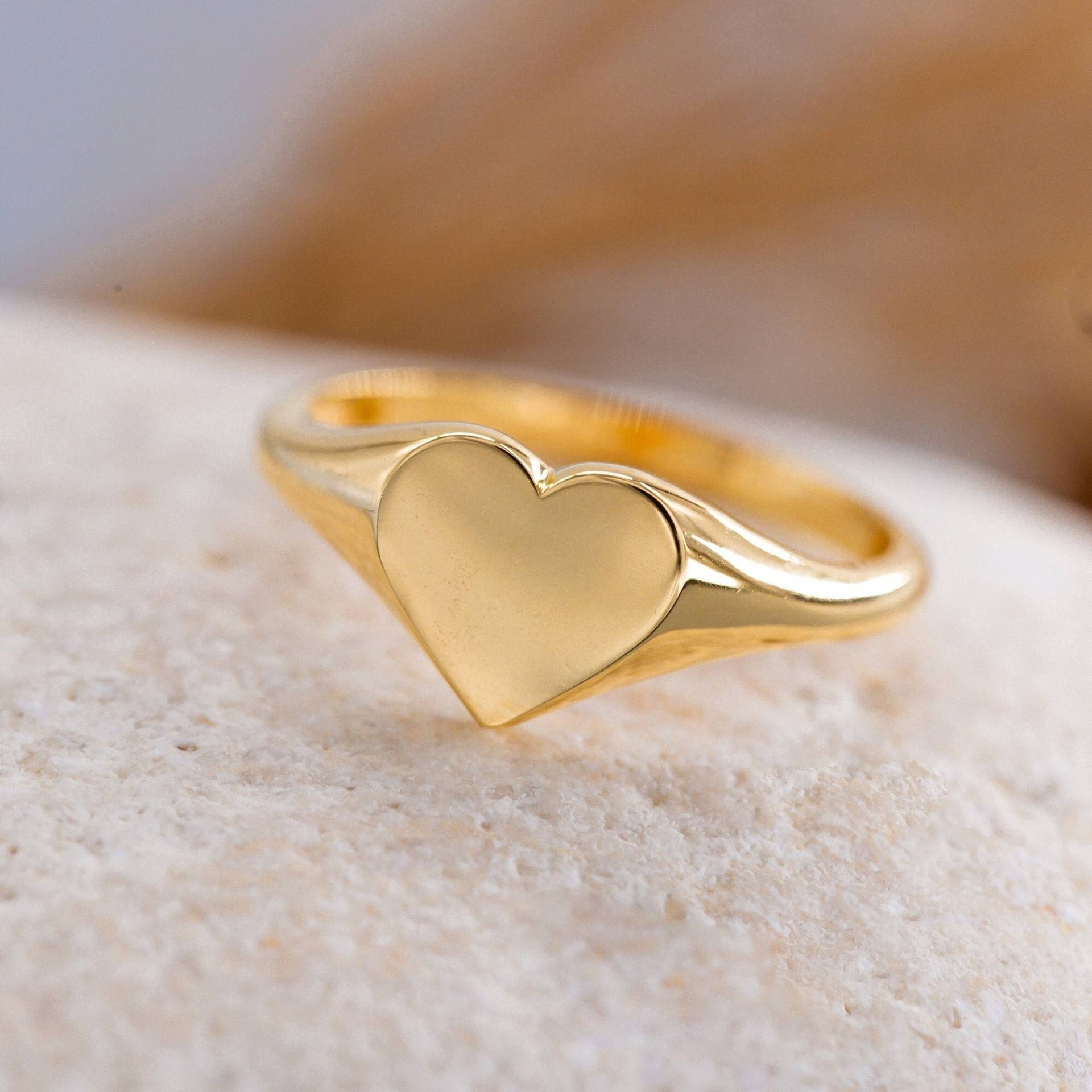 14K Massiver Gold Herz Siegelring, 925 Sterling Silber Personalisierungsring, Muttertagsgeschenk, Valentinstagsgeschenk von ErsJewelryDesign