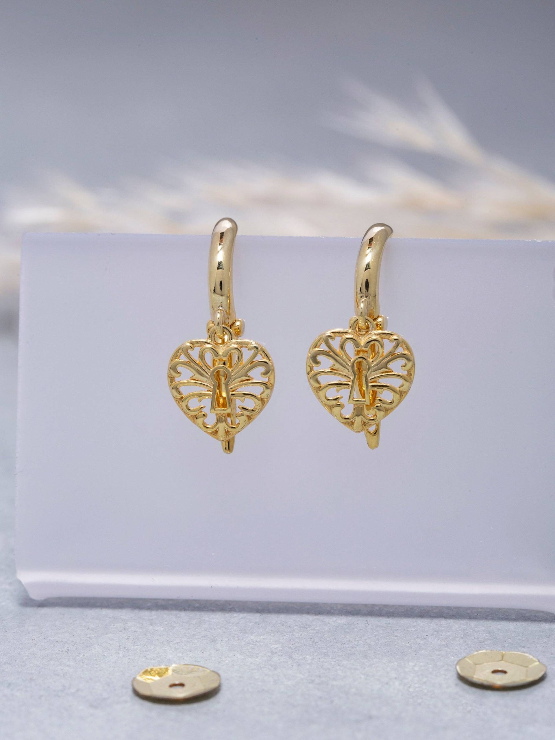 14K Solid Gold Herz Verschluss Ohrring, 925 Sterling Silber Schlüssel Valentinstag Geschenk, Muttertagsgeschenk von ErsJewelryDesign