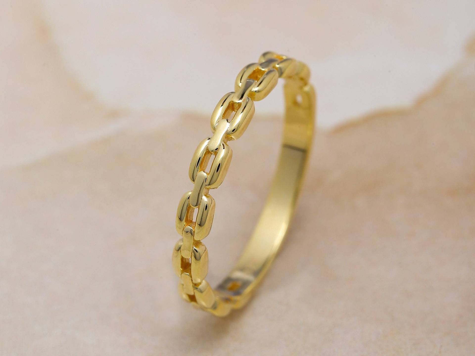 14K Solid Gold Kettenförmiger Ring, 925 Sterling Silber Kettenform Einzigartiger Goldkettenring, Kettenring, Handgemachter Goldring, Angst Ring von ErsJewelryDesign