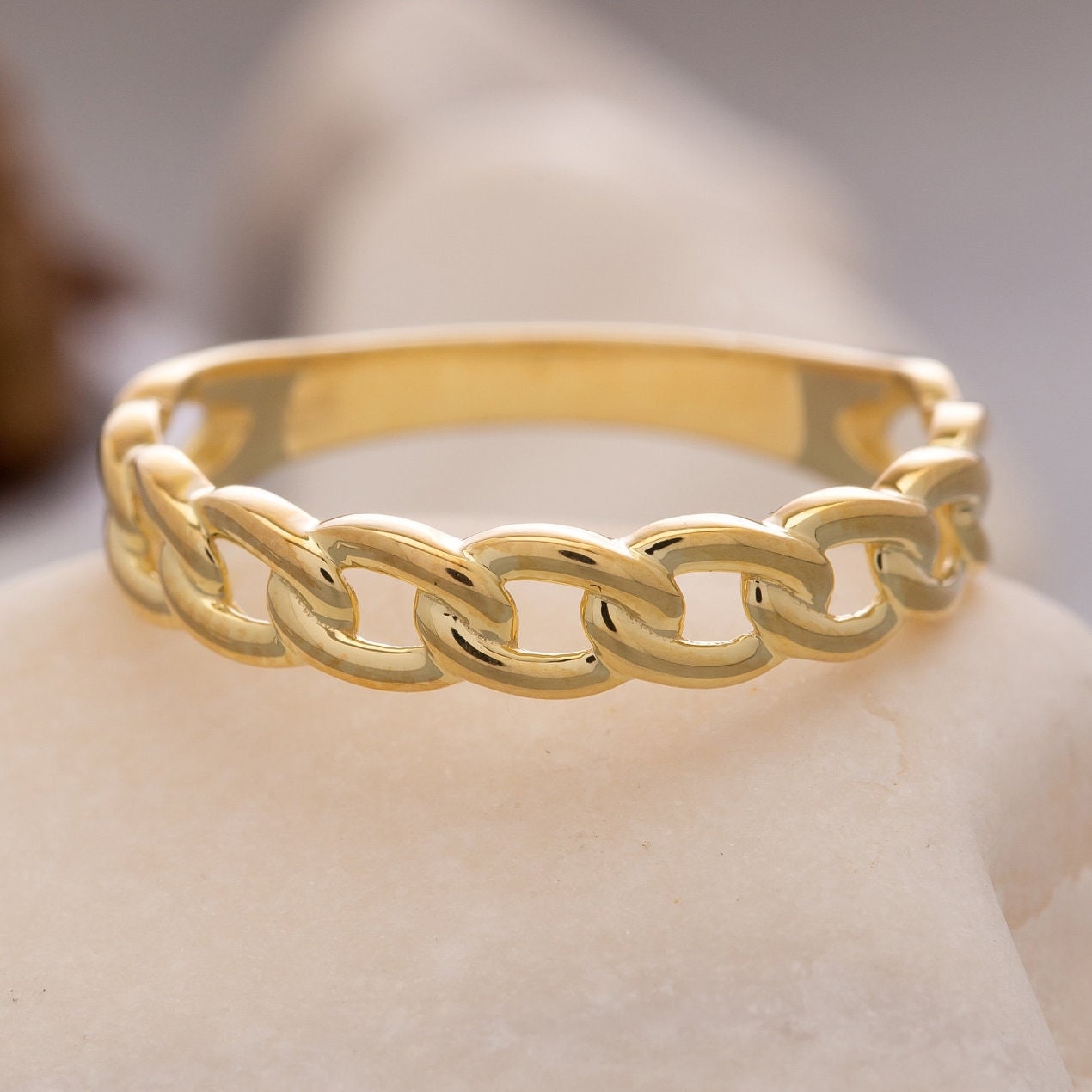 14K Massivgold Kettenring, 925 Sterling Silber Oval Panzerkettenring, Täglicher Muttertagsgeschenk, Valentinstaggeschenk 14K Massivgold Kettenring, 925 Sterling Silber Oval Panzerkettenring, Täglicher Muttertagsgeschenk, Valentinstaggeschenk von ErsJewelryDesign