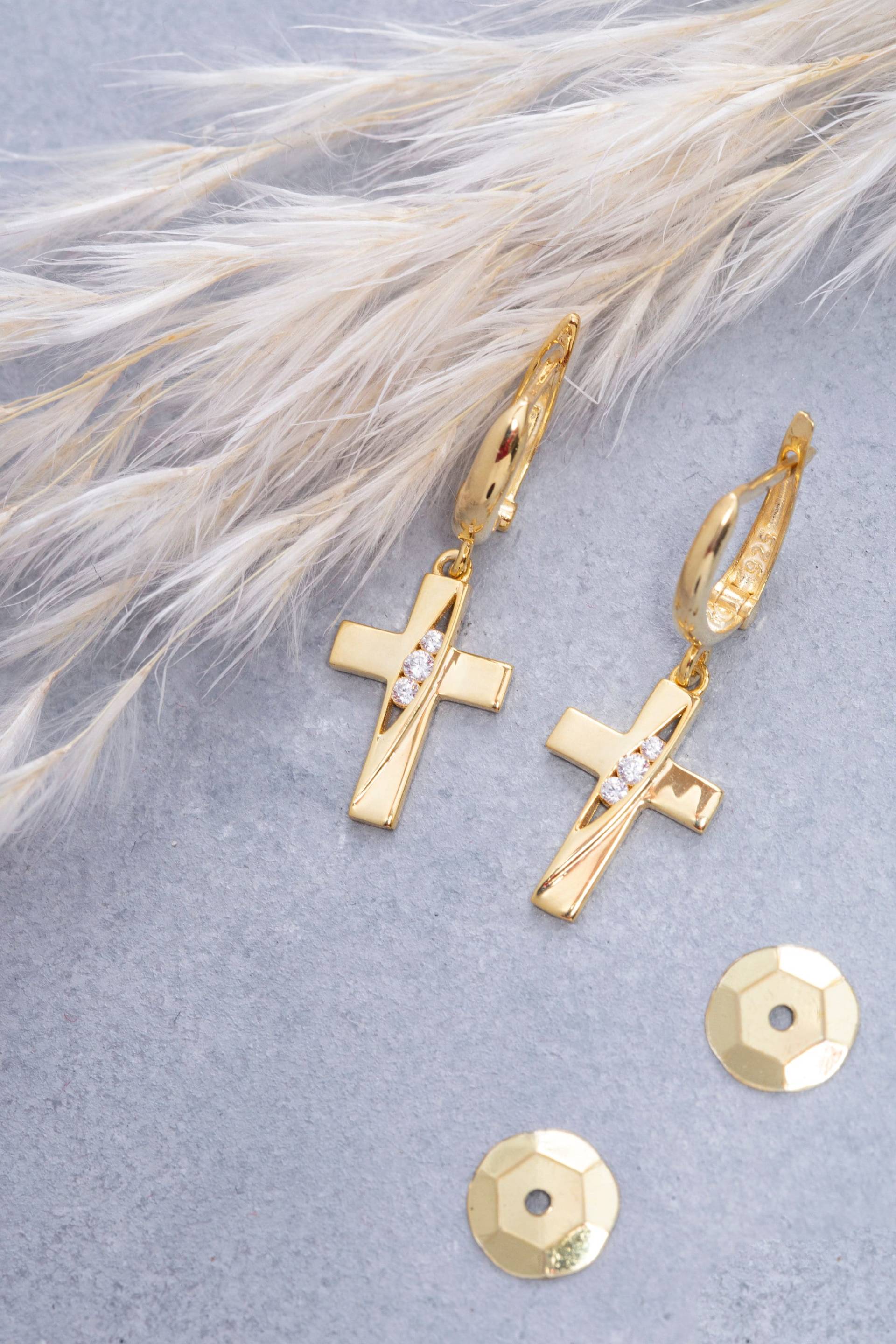 14K Solid Gold Kreuz Ohrringe, 925 Sterling Silber Spezielles Design Echtes Geschenk Ohrring, Valentinstag Geschenk, Muttertagsgeschenk von ErsJewelryDesign