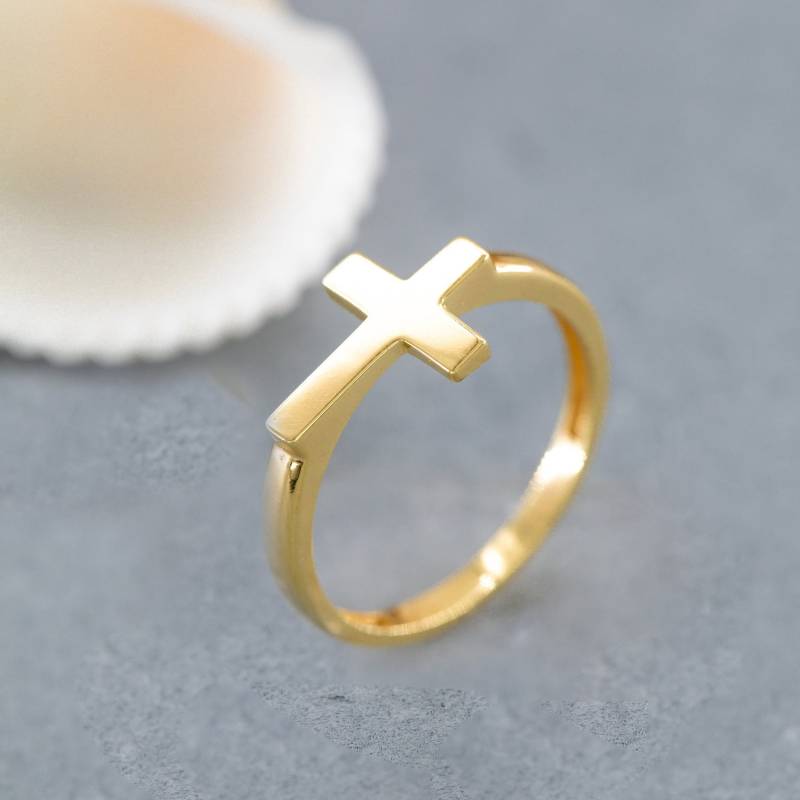 14K Massivgold Kreuz Ring, 925 Sterling Silber Herren Damen Muttertagsgeschenk, Valentinstag von ErsJewelryDesign