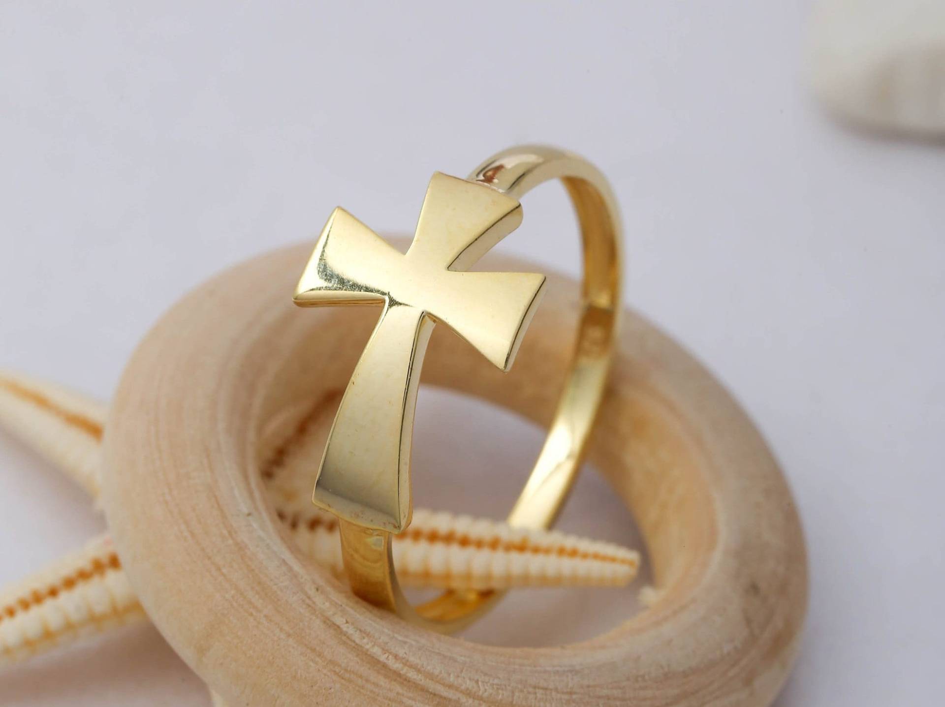 14K Solid Gold Kreuz Ring, 925 Sterling Silber Religiöser Abschlussgeschenk, Konfirmationsgeschenk, Weihnachtsgeschenk von ErsJewelryDesign