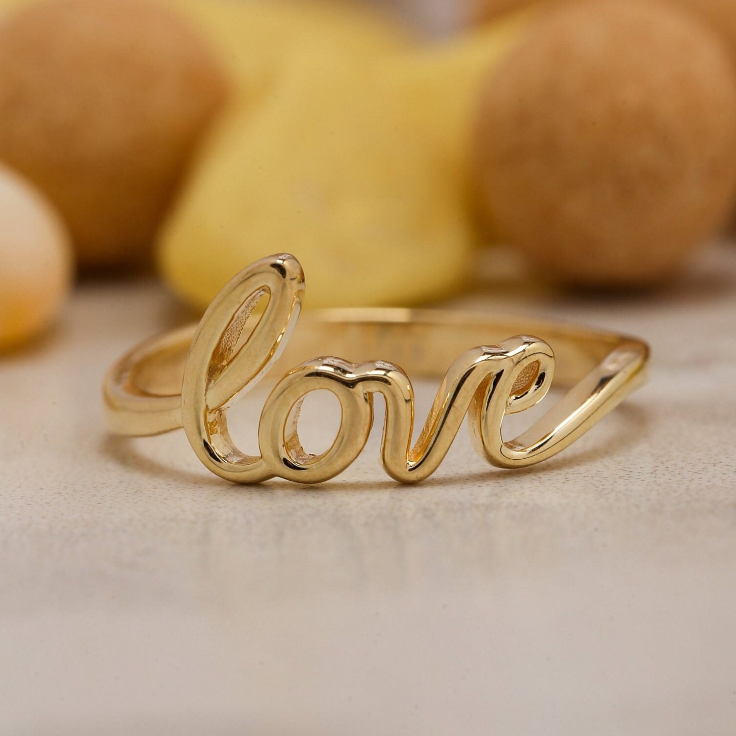 14K Solid Gold Liebesring, 925 Sterling Silber Script Zierliche Valentinstag Geschenk, Muttertagsgeschenk von ErsJewelryDesign