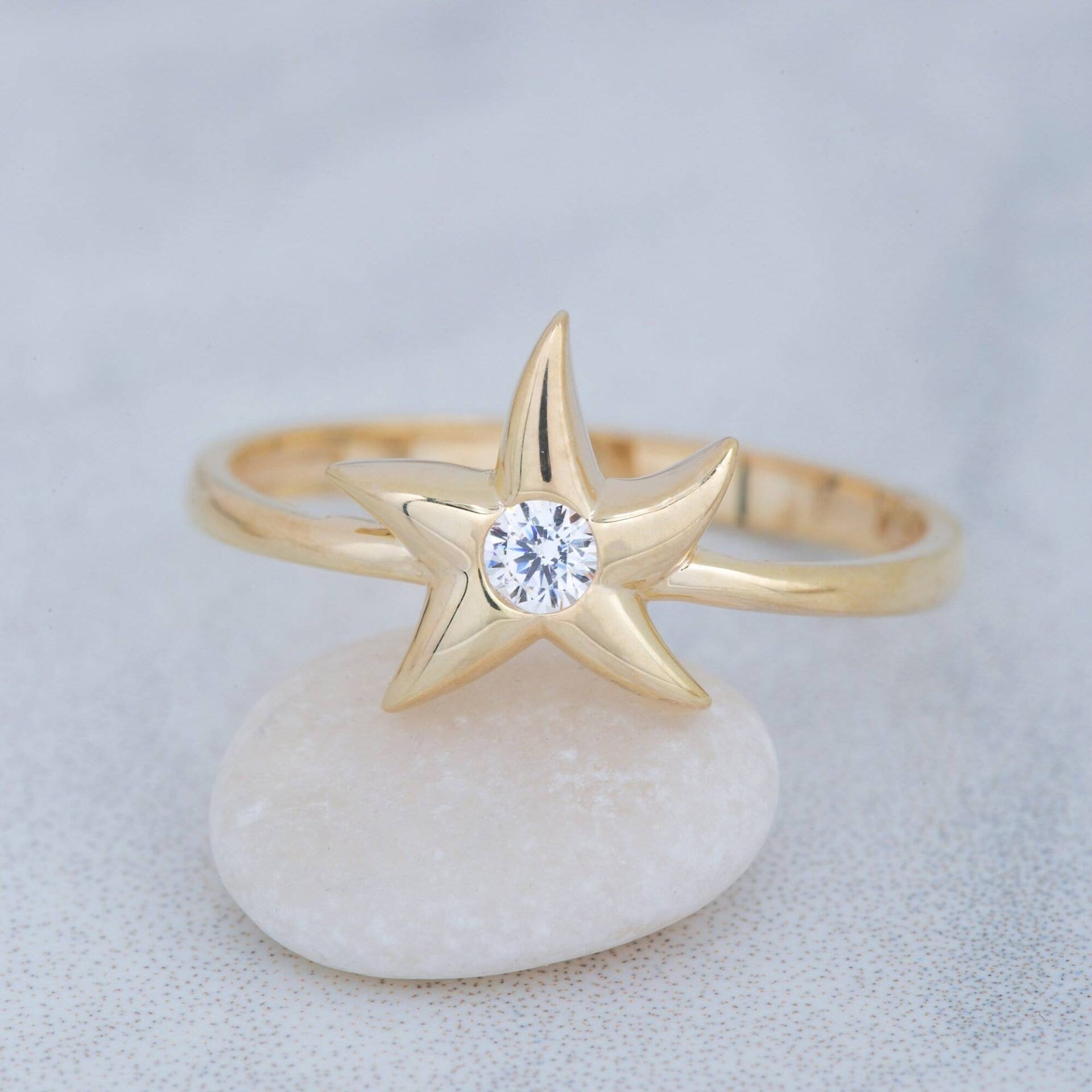 14K Solid Gold Seestern Ring, Sterling Silber Handgemachter Weihnachtsgeschenk, Valentinstag Geschenk, Muttertagsgeschenk von ErsJewelryDesign