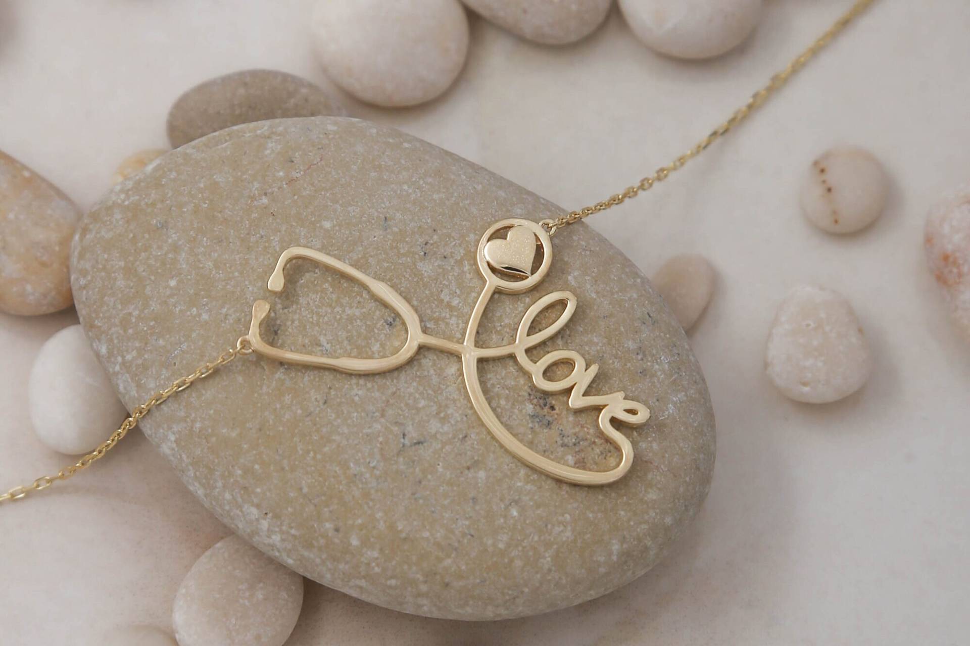 14K Solid Gold Stethoskop Halskette, 925 Sterling Silber Geschrieben Liebe Valentinstag Geschenk, Weihnachtsgeschenk von ErsJewelryDesign