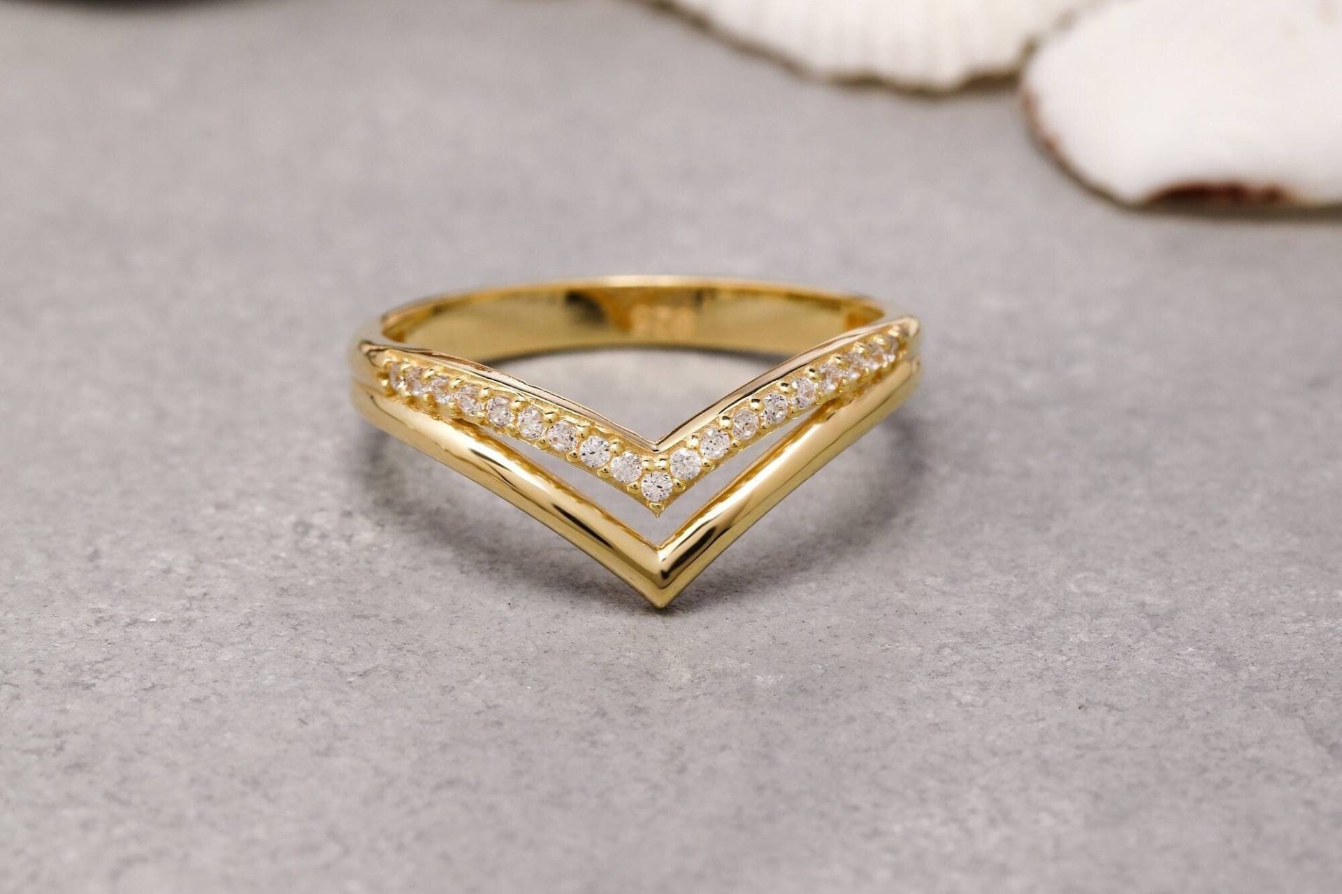 14K Solid Gold V Ring, 925 Sterling Silber Chevron Geschwungener Muttertagsgeschenk, Valentinstaggeschenk, Weihnachtsgeschenk von ErsJewelryDesign