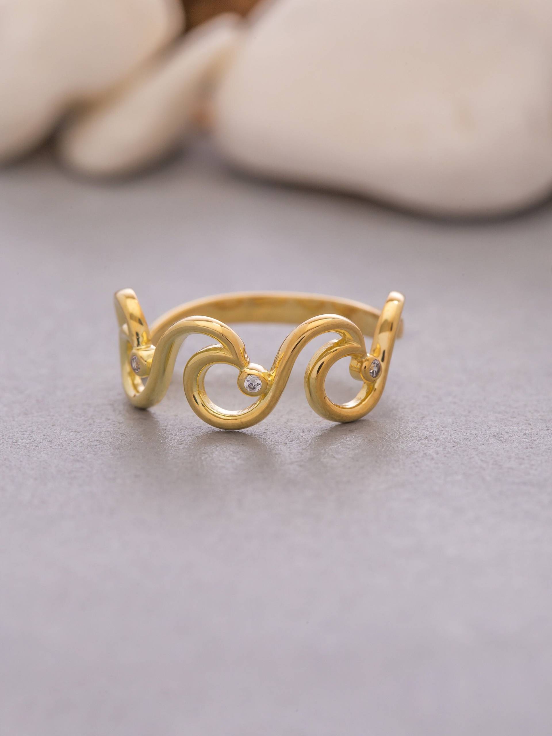 14K Solid Gold Wave Ring, Sterling Silber Ocean Wasserring, Zierliche Muttertagsgeschenk, Valentinstag Geschenk von ErsJewelryDesign