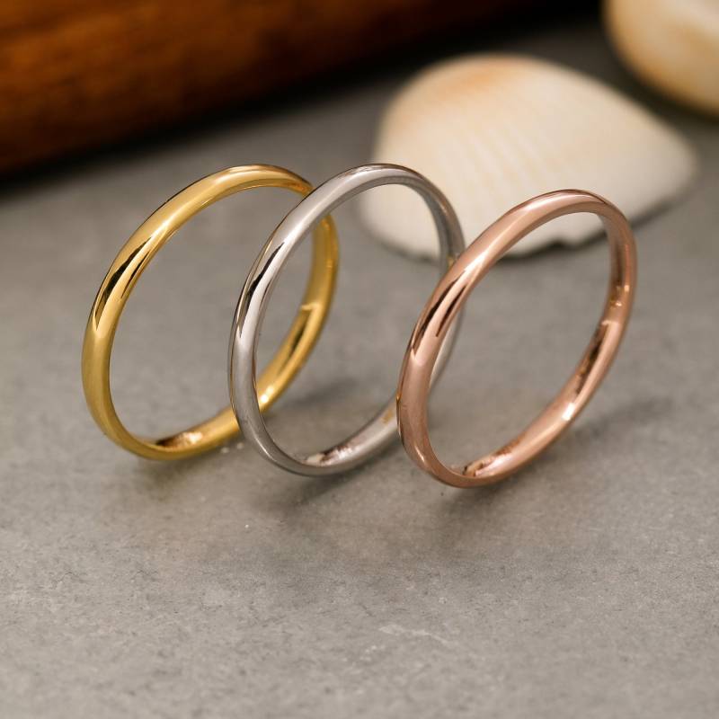 2 Mm Ehering Ring, 14K Solid Gold 925 Sterling Silber Versprechen Set von ErsJewelryDesign