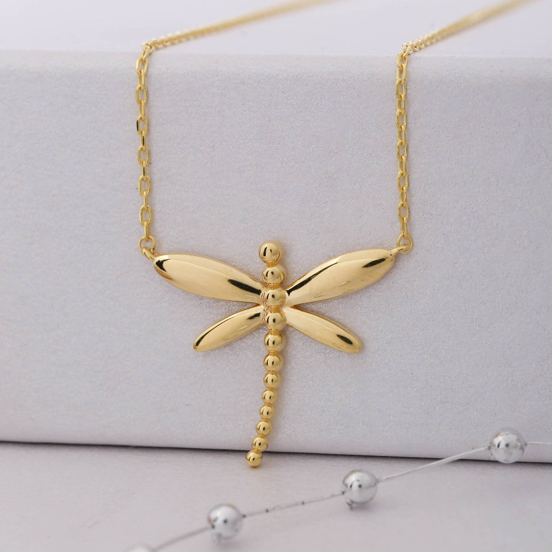 Design Libelle Halskette, 14K Solid Gold Sterling Silber Handgemachte Geschenk Für Sie von ErsJewelryDesign