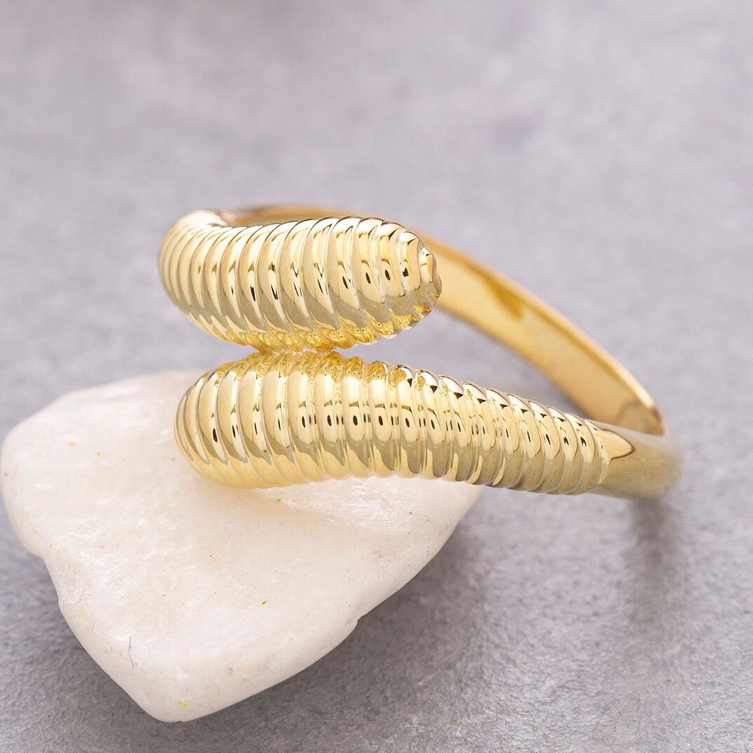 Doppelte Croissant Kuppel Ring, 14K Solid Gold, 925 Sterling Silber Tropfen Muttertagsgeschenk, Valentinstag Geschenk von ErsJewelryDesign