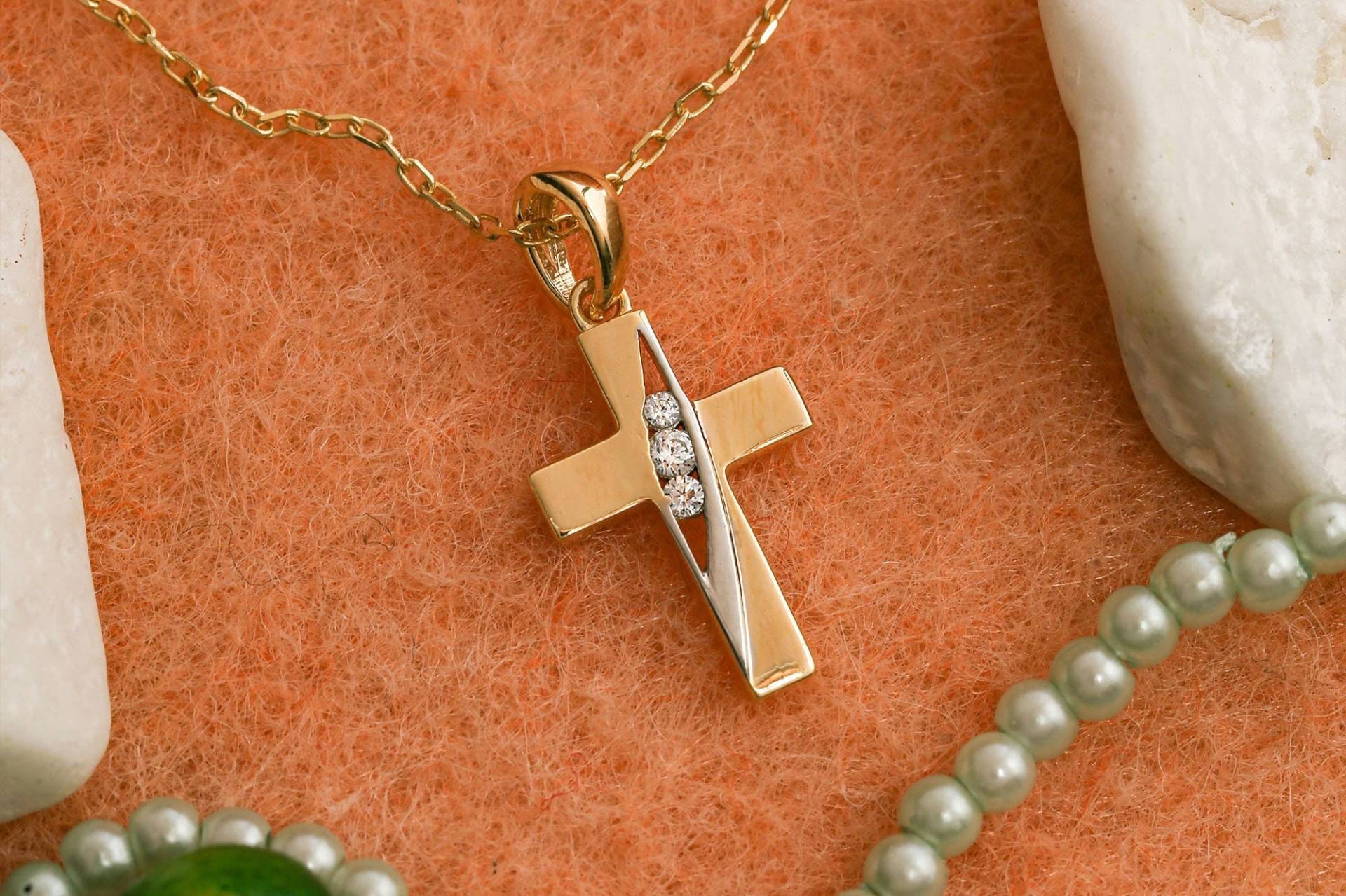 sterling Silber Kreuz Halskette, 14K Minimalist Gelb, Weiß Oder Rose Gold Große Anhänger von ErsJewelryDesign