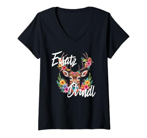 Damen Trachtenkostüm Dorffest Kirtag Volksfest Stadtfest JGA Spruch T-Shirt mit V-Ausschnitt Damen Trachtenkostüm Dorffest Kirtag Volksfest Stadtfest JGA Spruch T-Shirt mit V-Ausschnitt von Ersatz-Dirndl Lederhose Wiesn Oktoberfest Zeltfest