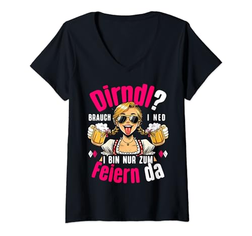 Damen Passend für Oktoberfest Outfit Damen Trachtenshirt Trachten T-Shirt mit V-Ausschnitt von Ersatz Dirndl T-Shirt Damen Trachtenshirt lustig