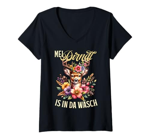 Damen MEI Dirndl is In Da Wäsch Ersatz Tracht Humor Volksfest T-Shirt mit V-Ausschnitt Damen MEI Dirndl is In Da Wäsch Ersatz Tracht Humor Volksfest T-Shirt mit V-Ausschnitt von Ersatz Dirndl & lustiger Trachten Ersatz Volksfest