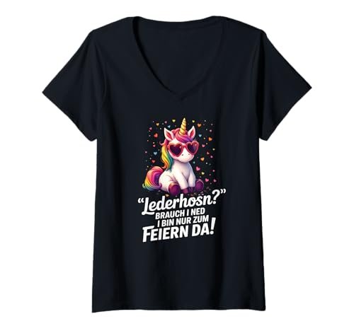 Damen Damen Trachtenshirt Tracht Passend für Oktoberfest Einhorn T-Shirt mit V-Ausschnitt von Ersatz Lederhose Damen Shirt Trachtenshirt