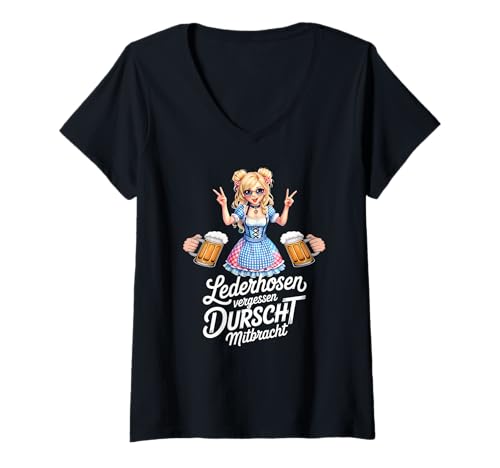 Damen Damen Trachtenshirt Tracht Passend für Oktoberfest Frauen T-Shirt mit V-Ausschnitt von Ersatz Lederhose Damen Shirt Trachtenshirt