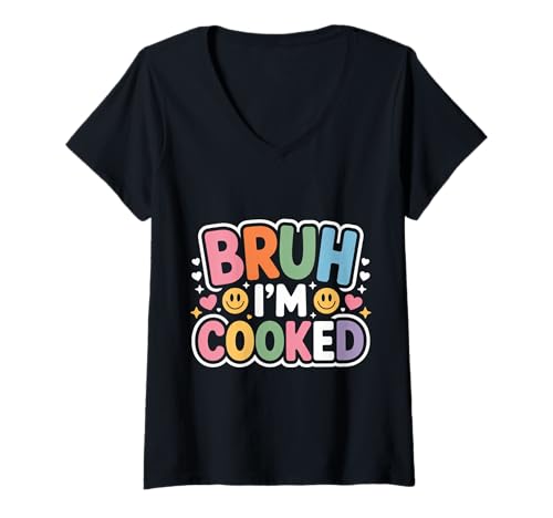 Damen Bruh I'm Cooked Erschöpfter müder Burnout -Witz - T-Shirt mit V-Ausschnitt von Erschöpfungsausdruck Meme