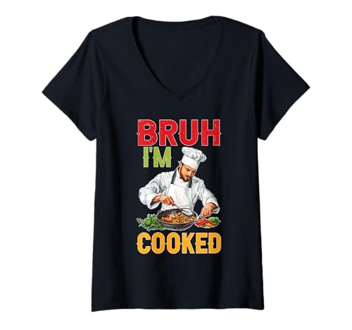 Damen Bruh I'm Cooked Erschöpfter müder Burnout -Witz T-Shirt mit V-Ausschnitt von Erschöpfungsausdruck Meme