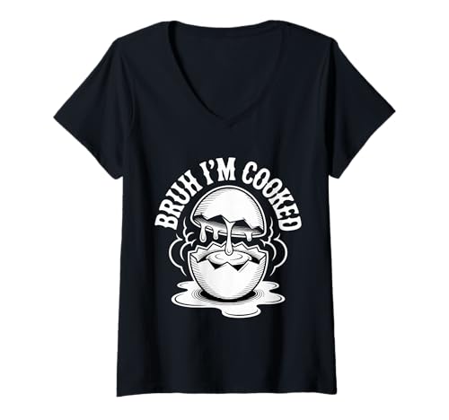 Damen Bruh I'm Cooked Erschöpfter müder Burnout -Witz |- T-Shirt mit V-Ausschnitt Damen Bruh I'm Cooked Erschöpfter müder Burnout -Witz |- T-Shirt mit V-Ausschnitt von Erschöpfungsausdruck Meme