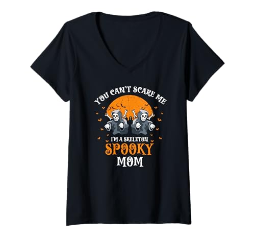 Damen Lustige Spukende Mama Skelett Szene Du Kannst Mich Nicht T-Shirt mit V-Ausschnitt von Erschrecken Lustige Halloween Mütter Und Skelette