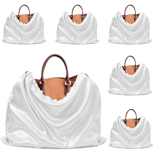 Ersmak Staubbeutel für Handtaschen – Elfenbeinweiße Seiden-Staubschutzbeutel für Geldbörsen Schuhe – Satin-Kordelzug staubdichte Beutel für Reiseaufbewahrung – 50 x 40 cm, 6 Stück von Ersmak