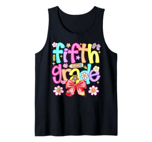 Preppy Fifth Grade Back to School 5. Klasse Girl Boy Tank Top von Erster Schultag 5. Klasse Coquette Bow Preppy