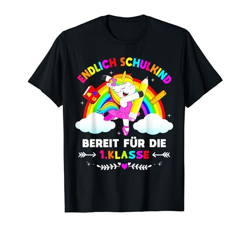 Einschulung Mädchen 1. Klasse Schulkind 2024 Schule Einhorn T-Shirt von Erster Schultag Geschenke T-Shirts für Mädchen