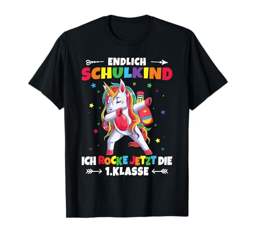 Einschulung Mädchen 1. Klasse Schulkind 2025 Schule Einhorn T-Shirt von Erster Schultag Geschenke T-Shirts für Mädchen
