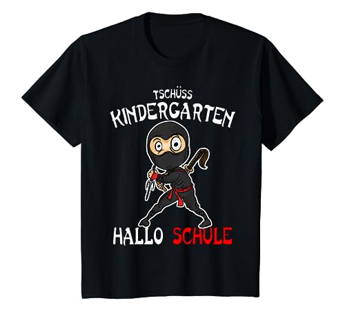Kinder Einschulung Ninja 1 Klasse Tshirt Tschüss Kindergarten Shirt von Erster Schultag Junge Outfit Geschenk 1 Schultag