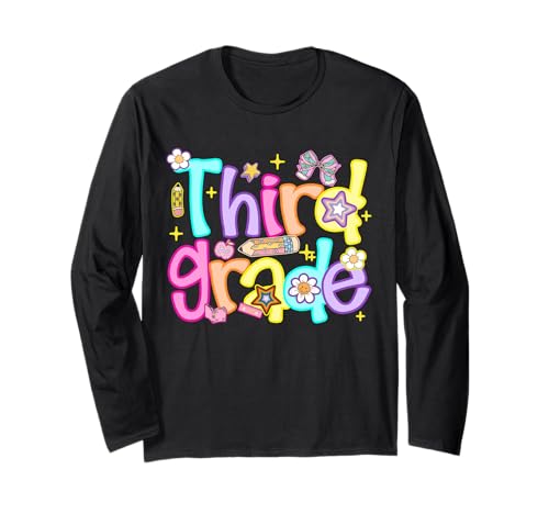 Preppy dritte Klasse zurück in die Schule 3. Klasse Mädchen Langarmshirt von Erster Schultag der 3. Klasse Coquette Bow Preppy
