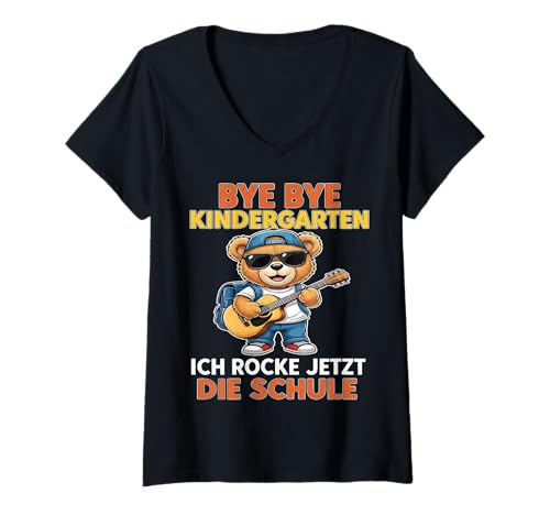 Damen Bye Bye Kindergarten Ich Rocke Jetzt Die Schule Rock Tschüss T-Shirt mit V-Ausschnitt von Erstklässler Einschulung Junge Schulkind 2025