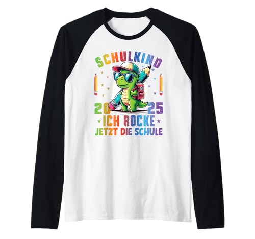 Schulkind 2025 Ich Rocke Jetzt Die Schule Jungs Dino T-Rex Raglan von Erstklässler Einschulung Kinder - Kita Abschied