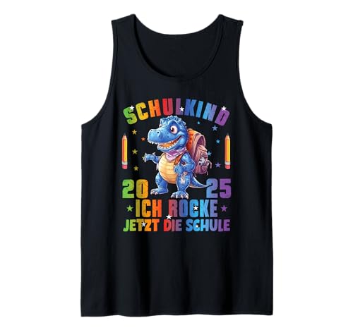 Schulkind 2025 Ich Rocke Jetzt Die Schule Jungs Dino T-Rex Tank Top von Erstklässler Einschulung Kinder - Kita Abschied