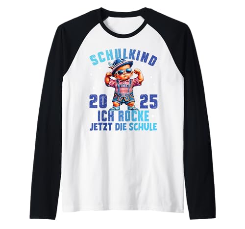 Schulkind 2025 Ich Rocke Jetzt Die Schule Jungs Lausbua Raglan von Erstklässler Einschulung Kinder - Kita Abschied