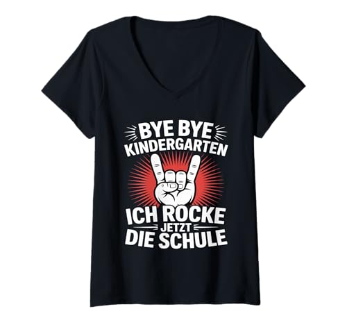 Damen Bye Tschüss Kindergarten Ich Rocke Jetzt Die Schule Rock T-Shirt mit V-Ausschnitt Damen Bye Tschüss Kindergarten Ich Rocke Jetzt Die Schule Rock T-Shirt mit V-Ausschnitt von Erstklässler Einschulung Schulanfang Junge Mädchen