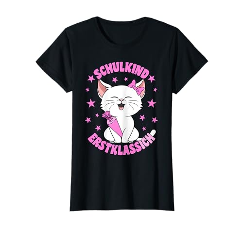 Schulkind Erstklassig Katze Schultüte Schulanfang Mädchen T-Shirt Schulkind Erstklassig Katze Schultüte Schulanfang Mädchen T-Shirt von ErstklassIch Geschenke zur Einschulung Grundschule