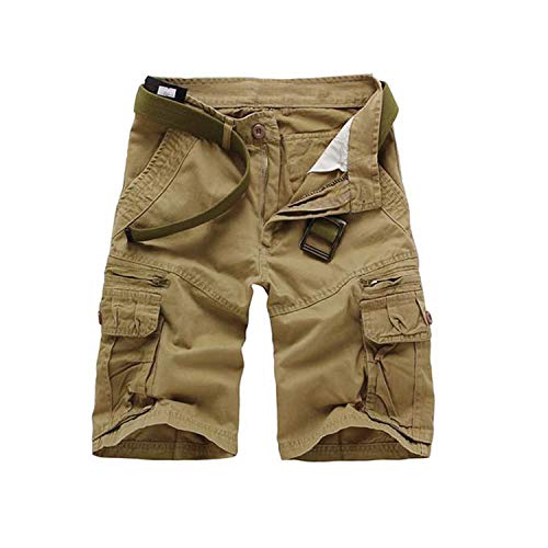 Erston Leichte Cargo-Shorts kurze Hose für Herren, mit mehreren Taschen, mit Reißverschlusstaschen, ohne Gürtel - Beige - 52 Erston Leichte Cargo-Shorts kurze Hose für Herren, mit mehreren Taschen, mit Reißverschlusstaschen, ohne Gürtel - Beige - 52 von Erston