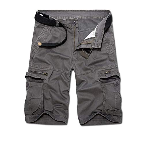 Erston Leichte Cargo-Shorts kurze Hose für Herren, mit mehreren Taschen, mit Reißverschlusstaschen, ohne Gürtel - Grau - 52 von Erston