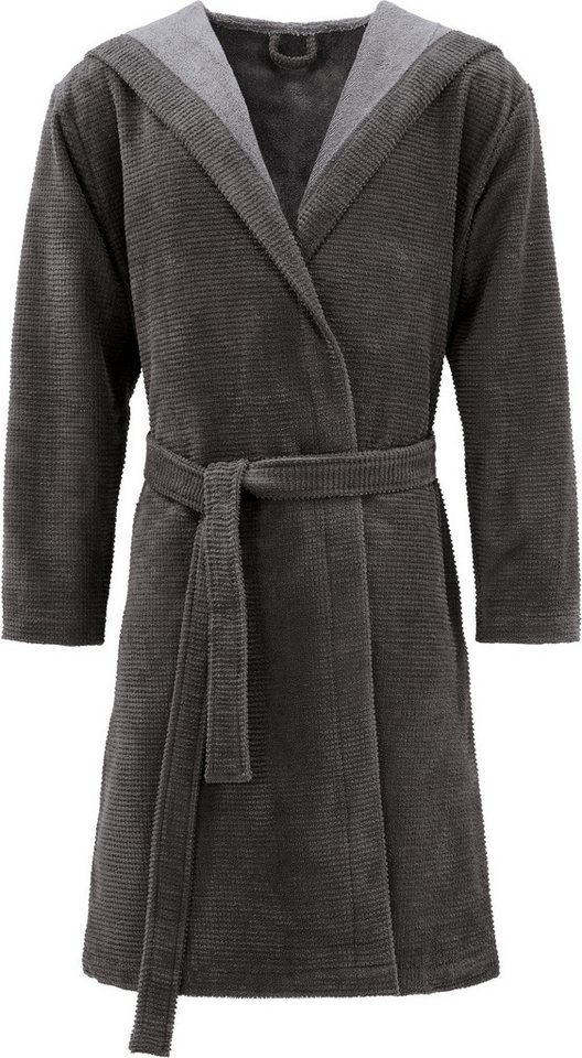 Erwin Müller Bademantel Unisex-Bademantel "Schwanau", Kurzform, mit Kapuze, default, Jacquard-Velours Uni von Erwin Müller