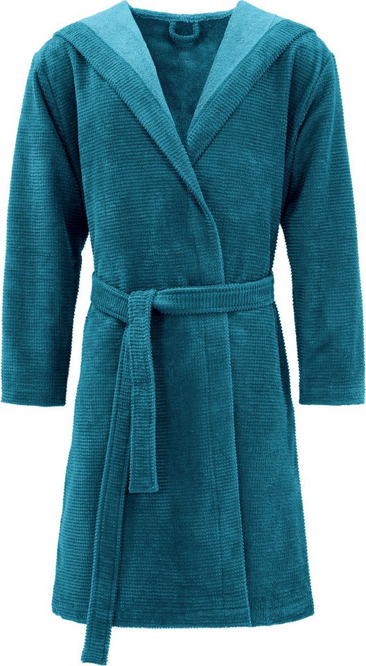 Erwin Müller Bademantel Unisex-Bademantel "Schwanau", Kurzform, mit Kapuze, default, Jacquard-Velours Uni von Erwin Müller