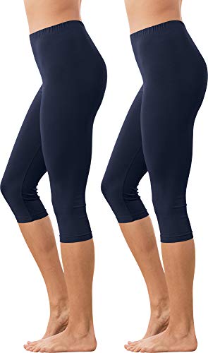 Erwin Müller Damen Capri-Leggings, Freizeithose Single-Jersey im 2er-Pack Marine Größe 36/38 - optimaler Sitz durch die elastische Qualität, mit abgestepptem Gummiband von Erwin Müller