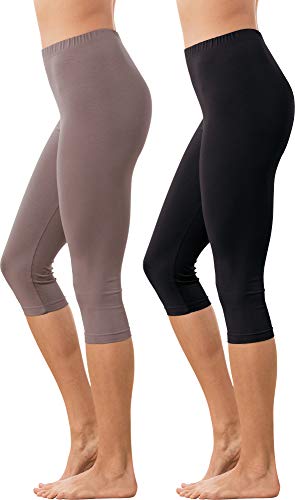 Erwin Müller Damen Capri-Leggings, Freizeithose Single-Jersey im 2er-Pack Taupe/schwarz Größe 36/38 - optimaler Sitz durch die elastische Qualität, mit abgestepptem Gummiband von Erwin Müller