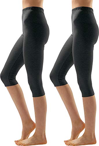 Erwin Müller Damen Capri-Leggings, Freizeithose Single-Jersey im 2er-Pack anthrazit-meliert Größe 36/38 - optimaler Sitz durch die elastische Qualität, mit abgestepptem Gummiband von Erwin Müller