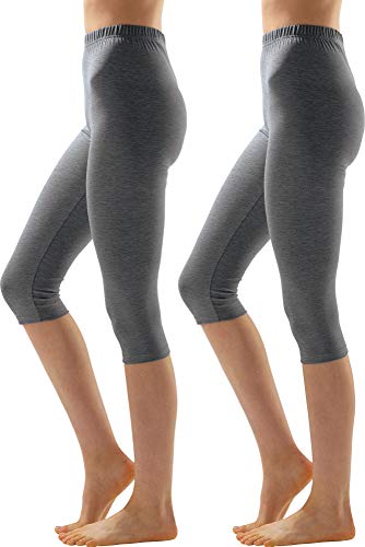 Erwin Müller Damen Capri-Leggings, Freizeithose Single-Jersey im 2er-Pack grau meliert Größe 40/42 - optimaler Sitz durch die elastische Qualität, mit abgestepptem Gummiband von Erwin Müller