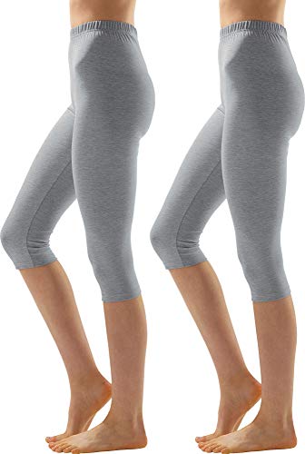 Erwin Müller Damen Capri-Leggings, Freizeithose Single-Jersey im 2er-Pack hellgrau meliert Größe 40/42 - optimaler Sitz durch die elastische Qualität, mit abgestepptem Gummiband von Erwin Müller