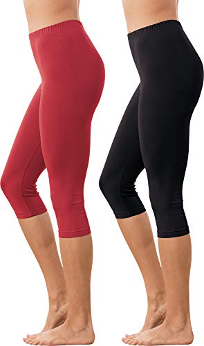 Erwin Müller Damen Capri-Leggings, Freizeithose Single-Jersey im 2er-Pack rot/schwarz Größe 40/42 - optimaler Sitz durch die elastische Qualität, mit abgestepptem Gummiband von Erwin Müller