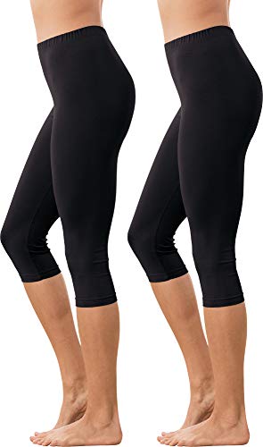 Erwin Müller Damen Capri-Leggings, Freizeithose Single-Jersey im 2er-Pack schwarz Größe 36/38 - optimaler Sitz durch die elastische Qualität, mit abgestepptem Gummiband von Erwin Müller