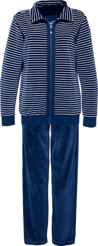 Erwin Müller Damen Nicki Freizeitanzug, Freizeithose, Freizeitjacke marine Größe 50 - Reißverschluss, Eingriffstaschen, angenehm weich von Erwin Müller